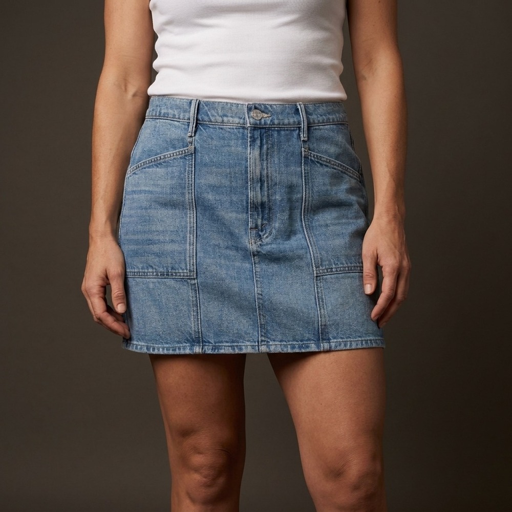 MOTHER SUPERIOR Women Denim Mini Skirt 32 Blue Cotton Swooner Mini 90521-1085